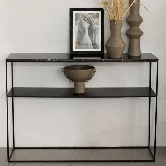 Console Luxe Marbre Noir & Métal Noir-Atelier Travertin