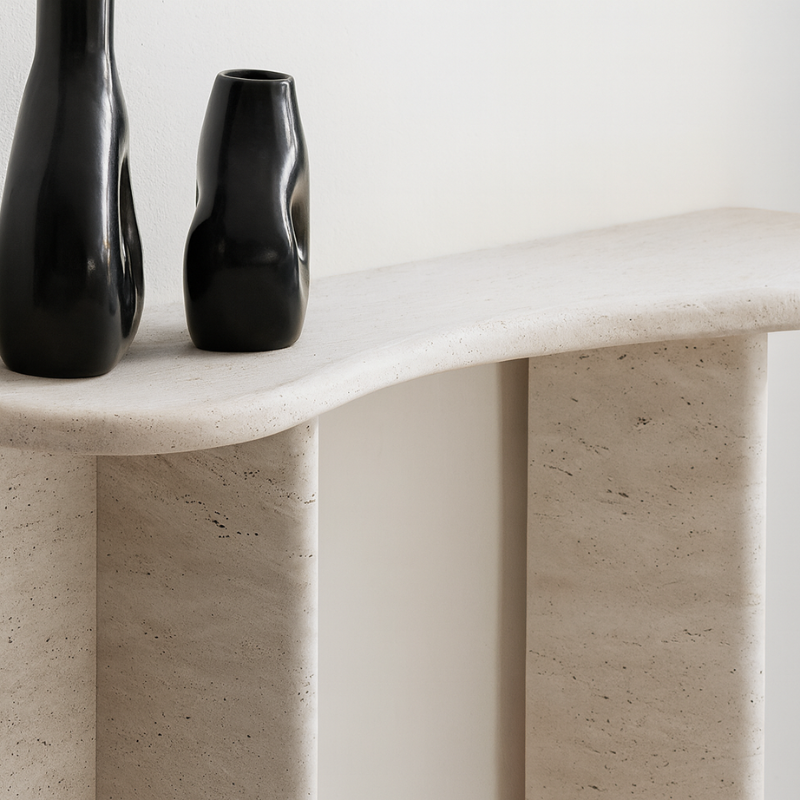 Console en Travertin incurvée Eclypse – Design organique et élégant