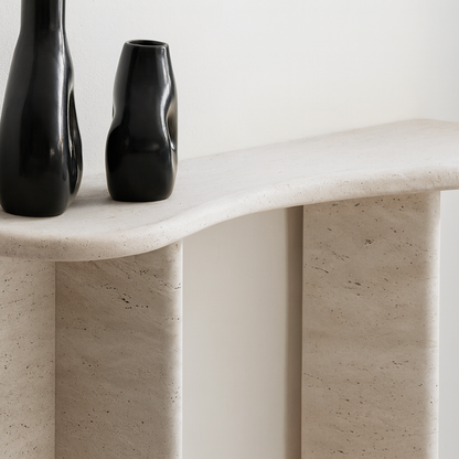 Console en Travertin incurvée Eclypse – Design organique et élégant