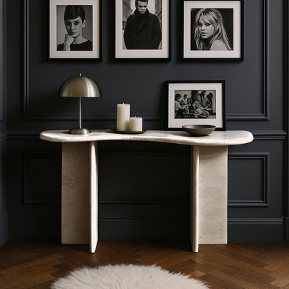 Console en Travertin incurvée Eclypse – Design organique et élégant