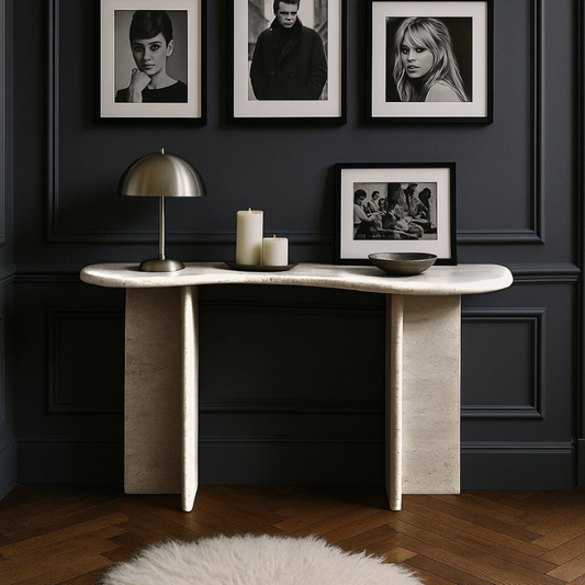 Console en Travertin incurvée Eclypse – Design organique et élégant