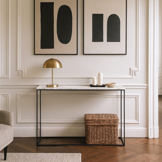Console en Marbre Blanc Métal Noir Lyden – Chic et Minimaliste