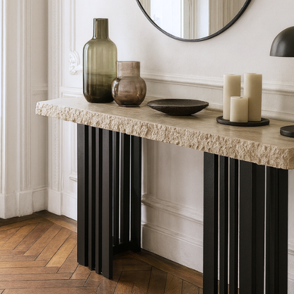 Console Ventis en Travertin et Métal – Élégance brute et design contemporain