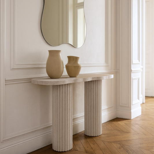 Console en Travertin Gaïa – Élégance naturelle et design architectural