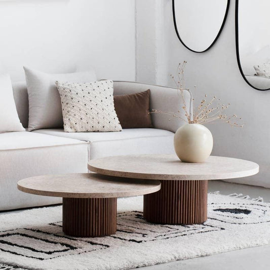 Duo Élégance: Tables Basses Travertin & Bois-Atelier Travertin