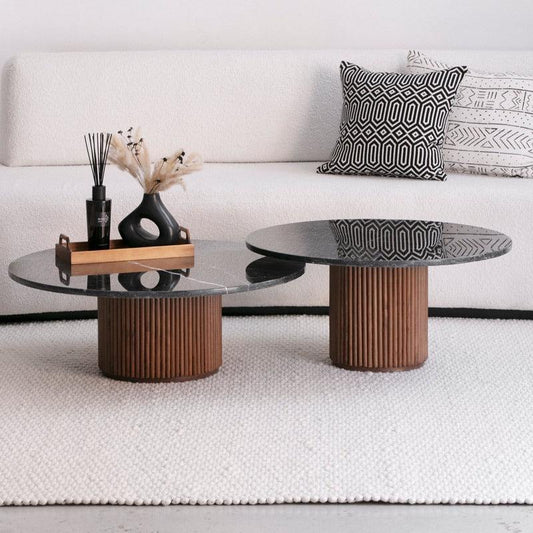 Duo de Tables Basses Élégantes en Marbre Noir-Atelier Travertin