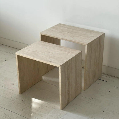 Duo de Tables Luxuria en Travertin Épuré-Atelier Travertin