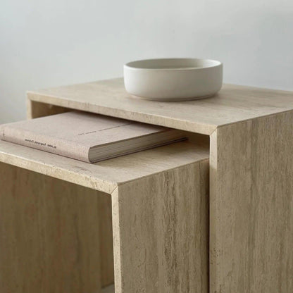 Duo de Tables Luxuria en Travertin Épuré-Atelier Travertin
