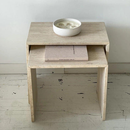 Duo de Tables Luxuria en Travertin Épuré-Atelier Travertin