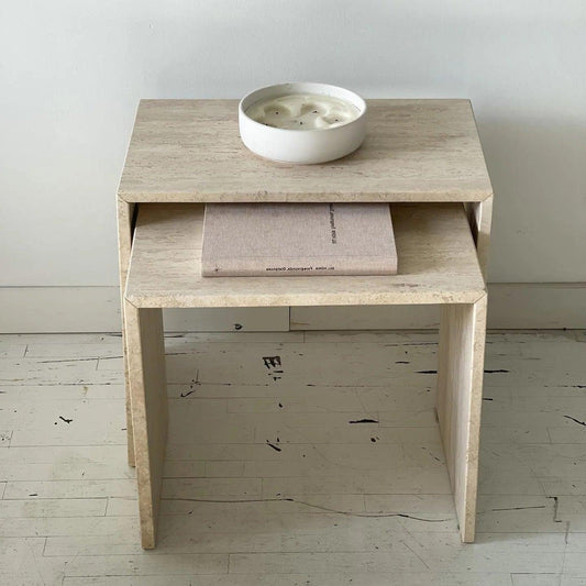 Duo de Tables Luxuria en Travertin Épuré-Atelier Travertin