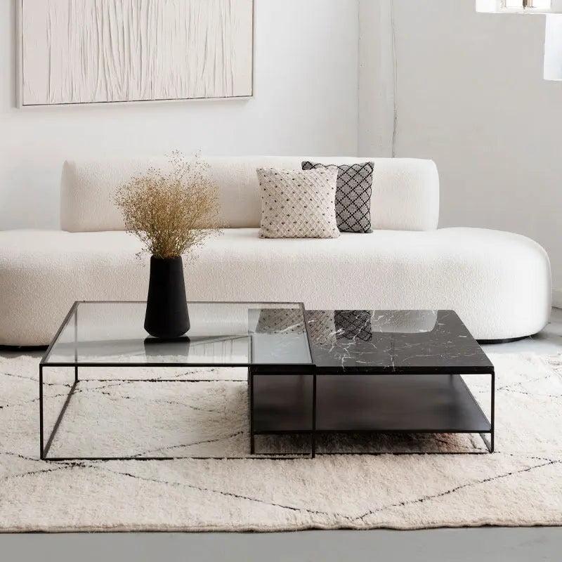 Élégance & Modernité: Duo de Tables Basses-Atelier Travertin
