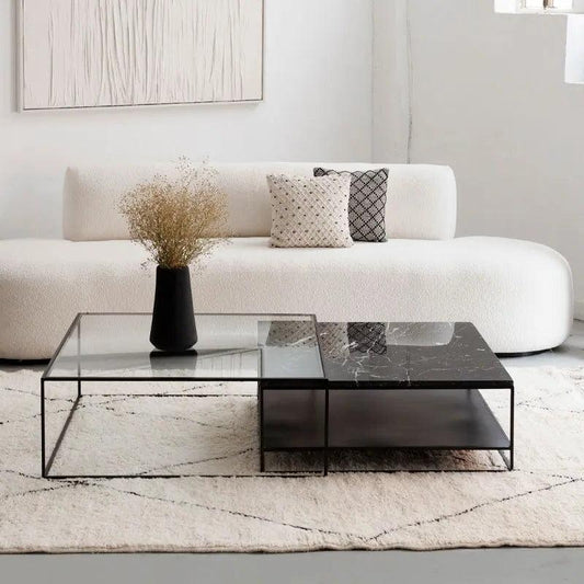 Élégance & Modernité: Duo de Tables Basses-Atelier Travertin