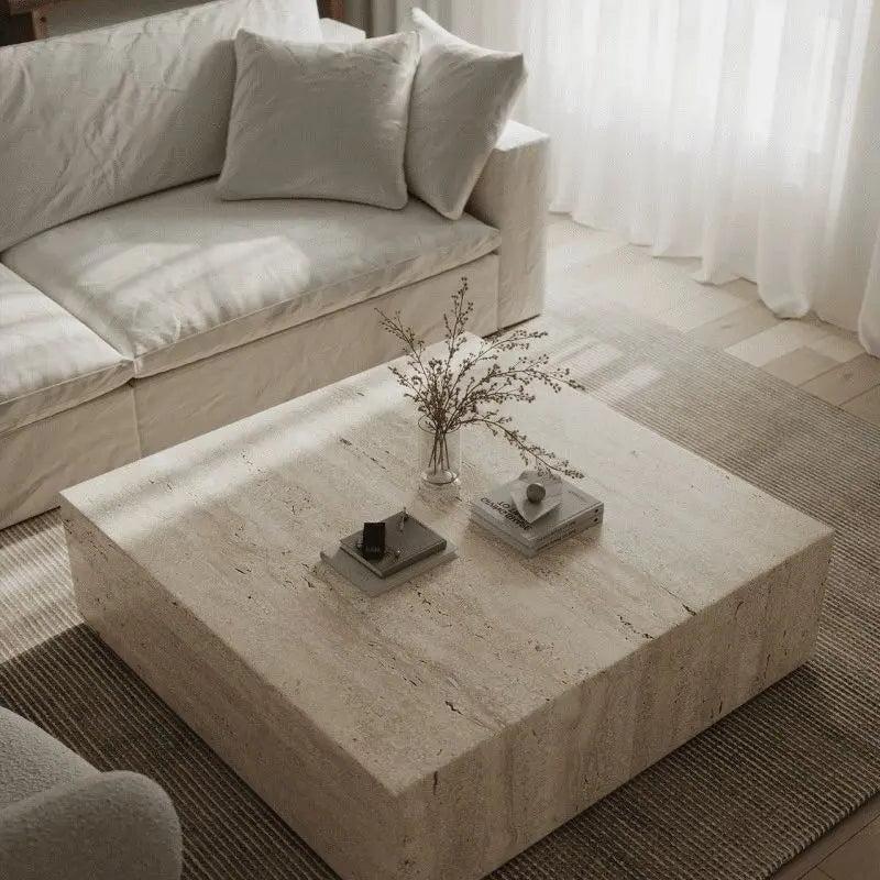 Élégance Travertin : Table Basse Carée-Atelier Travertin