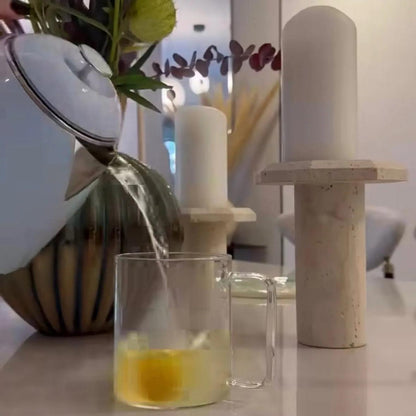 Élégance Travertin : Trio de Bougeoirs Haut de Gamme-Atelier Travertin