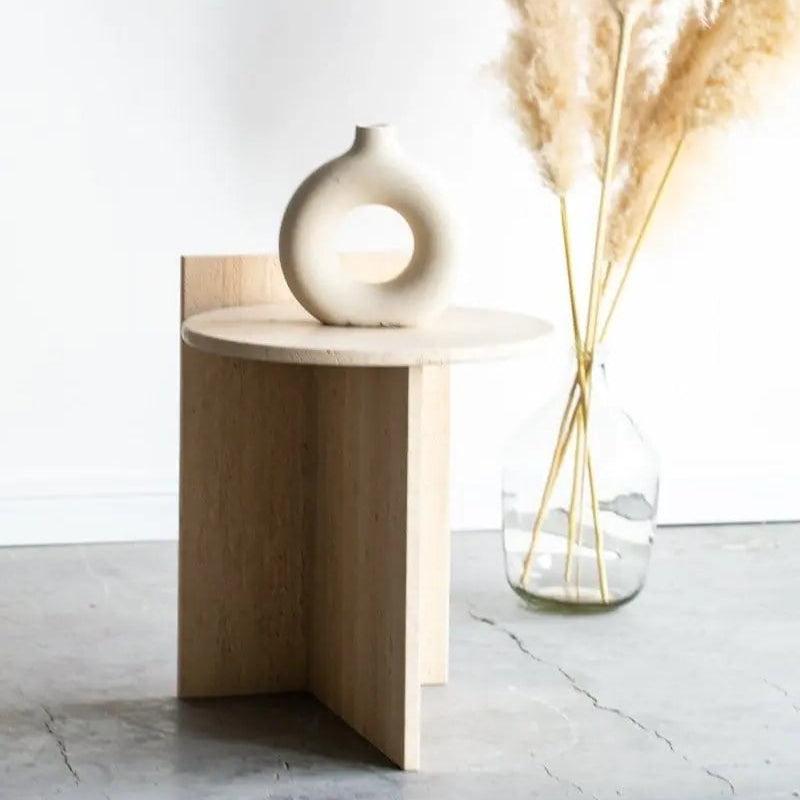 Élégance naturelle: Table ronde en travertin-Atelier Travertin