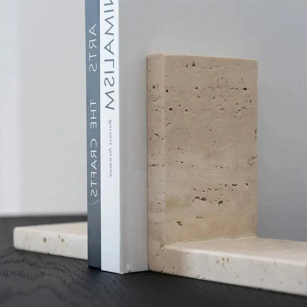 Élégant Serre-Livres en Travertin Naturel-Atelier Travertin
