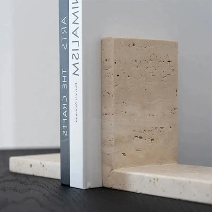 Élégant Serre-Livres en Travertin Naturel-Atelier Travertin