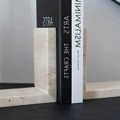 Élégant Serre-Livres en Travertin Naturel-Atelier Travertin