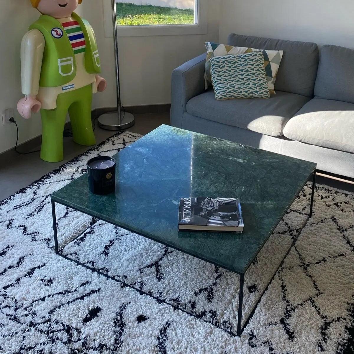 Élégante Table Basse en Marbre Vert-Atelier Travertin