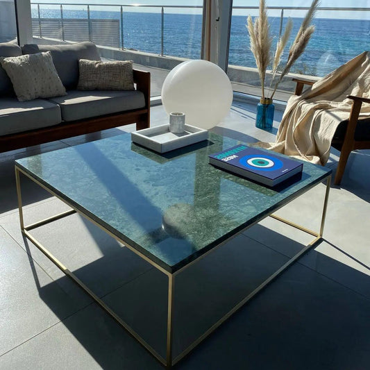 Élégante Table Basse en Marbre Vert-Atelier Travertin