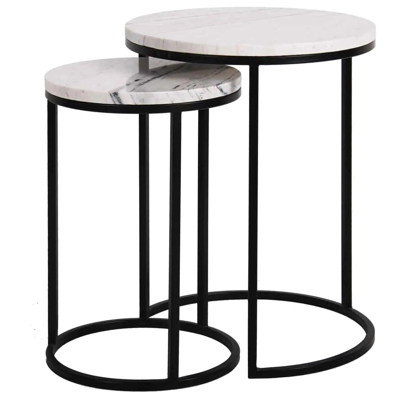Élégantes Tables d'Appoint Marbre Blanc - Lot de 2-Atelier Travertin