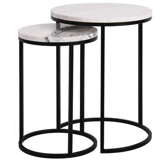 Élégantes Tables d'Appoint Marbre Blanc - Lot de 2-Atelier Travertin