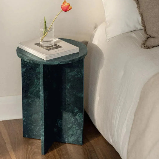 Élégantes Tables de Chevet en Marbre Vert-Atelier Travertin