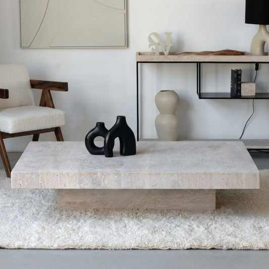 Table Basse Rectangulaire en Travertin Orus H35cm – Élégance Moderne et Durable