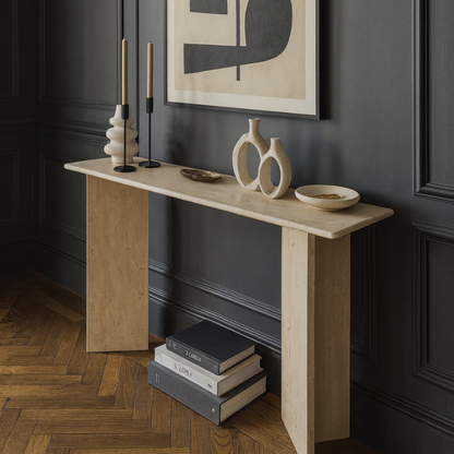 Console Niva en Travertin naturel – Élégance minimaliste et chic