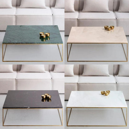 Table Basse Carrée en Marbre et Doré Épuré-Atelier Travertin