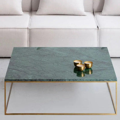 Table Basse Carrée en Marbre et Doré Épuré-Atelier Travertin