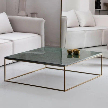 Table Basse Carrée en Marbre et Doré Épuré-Atelier Travertin