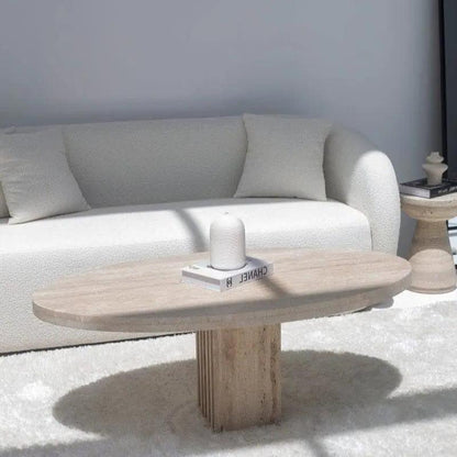 Table Basse Ovale en Travertin Élégante-Atelier Travertin