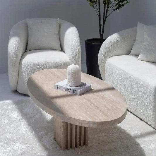 Table Basse Ovale en Travertin Élégante-Atelier Travertin
