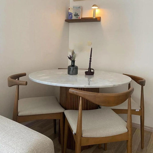 Table Luxe Ronde Bois & Marbre-Atelier Travertin