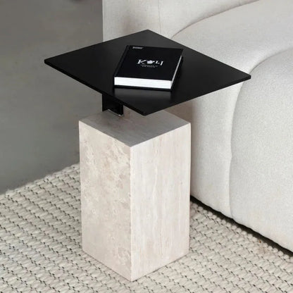Table d’appoint Néro en travertin luxe-Atelier Travertin