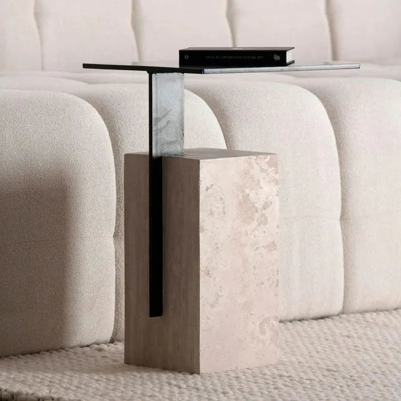 Table d’appoint Néro en travertin luxe-Atelier Travertin