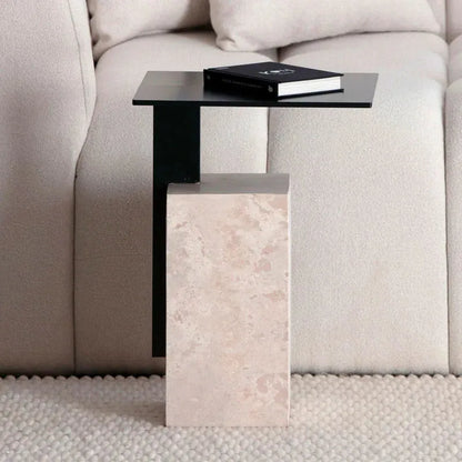 Table d’appoint Néro en travertin luxe-Atelier Travertin