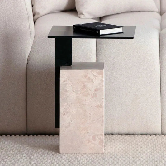 Table d’appoint Néro en travertin luxe-Atelier Travertin