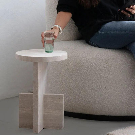 Table d'appoint travertin élégant-Atelier Travertin
