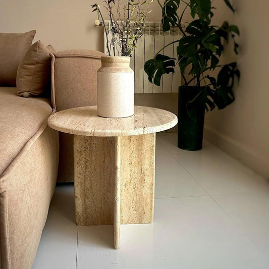 Table d'appoint travertin élégante-Atelier Travertin