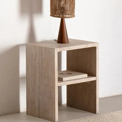 Table de chevet design en travertin naturel-Atelier Travertin