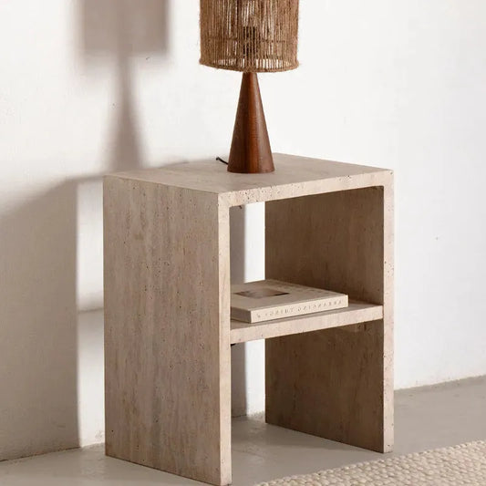 Table de chevet design en travertin naturel-Atelier Travertin