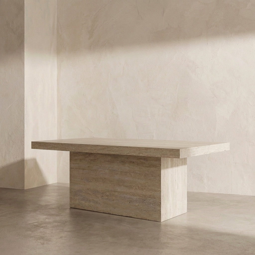 Table à manger rectangulaire Emporio en Travertin – Élégance et puissance contemporaine
