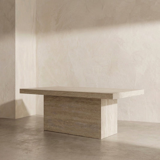 Table à manger rectangulaire Emporio en Travertin – Élégance et puissance contemporaine