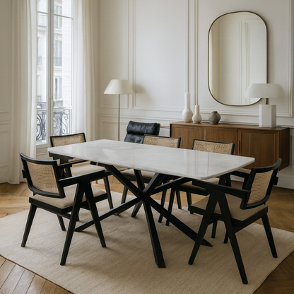 Table à Manger Toscana – Marbre Blanc de Toscane & Acier Noir