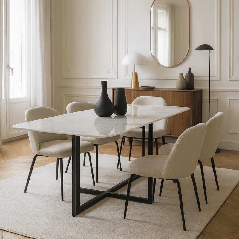 Table à manger en Marbre blanc Sølvik – Élégance intemporelle