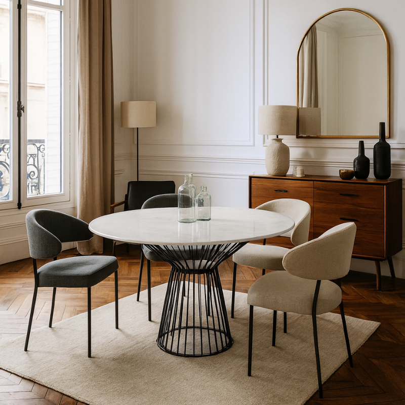 Table à manger en Marbre blanc Søndra – Élégance et convivialité