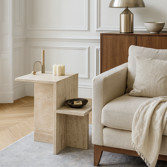 Table d’appoint Majesta en Travertin – Design en Z moderne et minimaliste