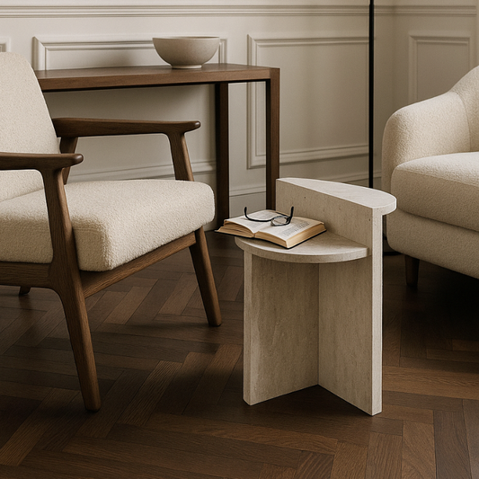 Table d’appoint en travertin Verona – Design géométrique et élégance moderne